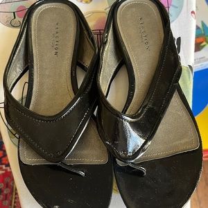 Black patent leather sandals